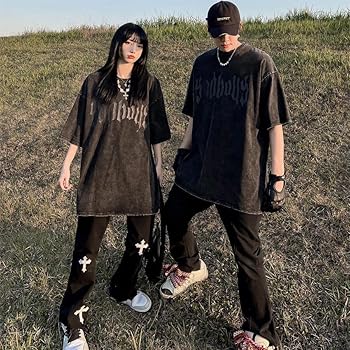 Mens Gothic Vintage T-Shirt Cross Graphic Print Oversized Shirts